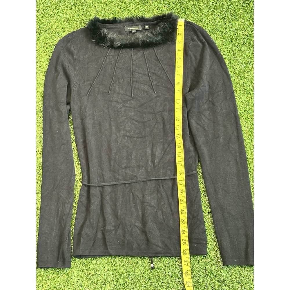 Vintage BCBG Maxazria Sweater‎ Women Large Black Long Sleeve Faux Fur Trim Y2K - Picture 6 of 15